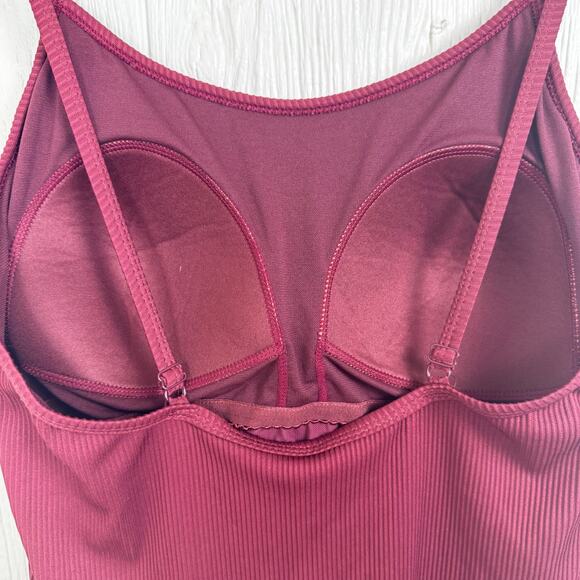 Primark Maroon One Piece Swimsuit Size 14 Ruffle Top Full Coverage Red Ribbed - Picture 4 of 8